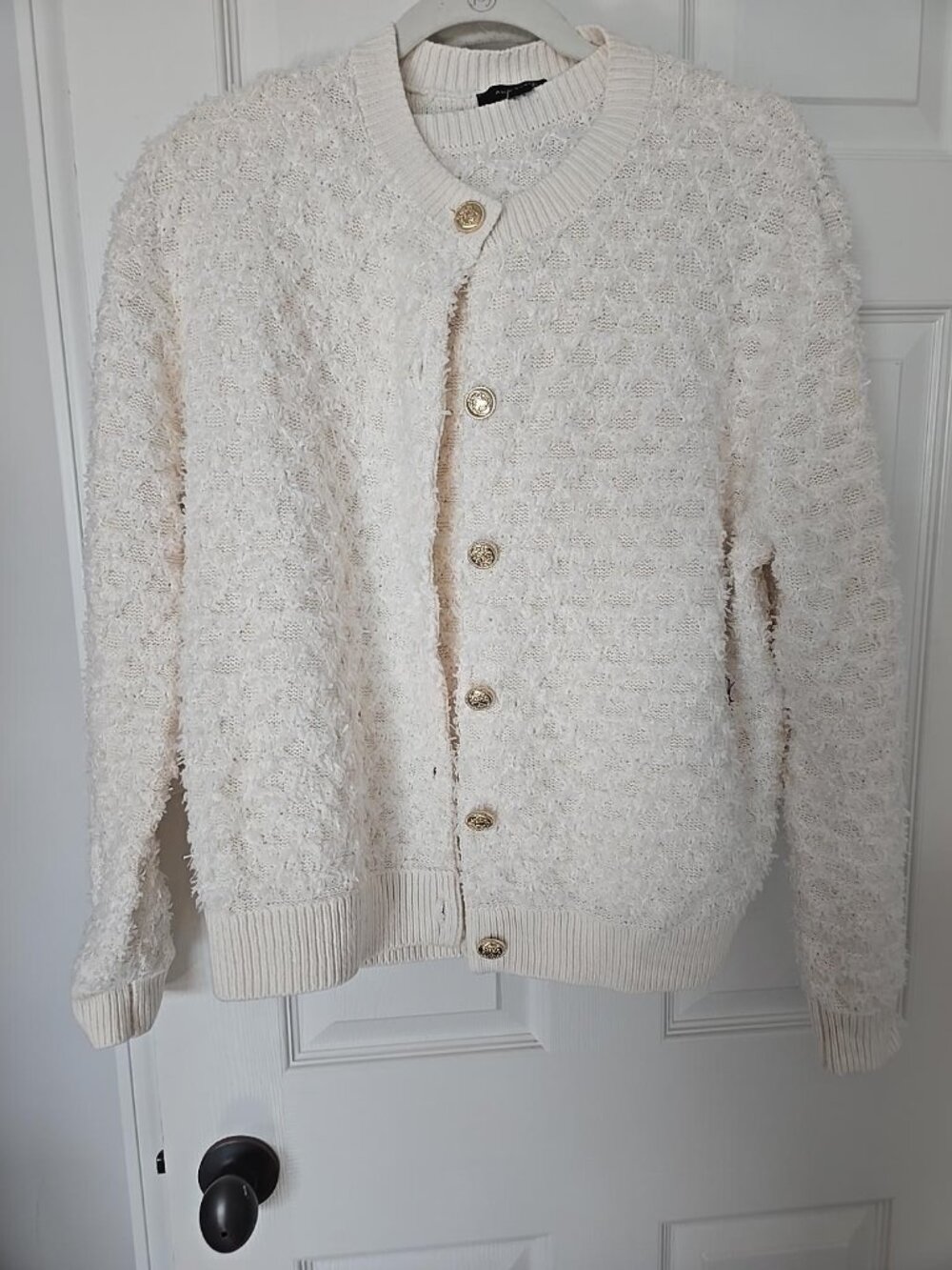 Ann Taylor Ivory Knit Cardigan (XL) and Shell (L) Twinset in textured pattern